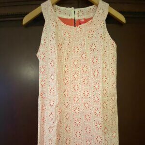 J. Khaki Sleeveless White/Pink Eyelet A-Line Dress - Size 14
